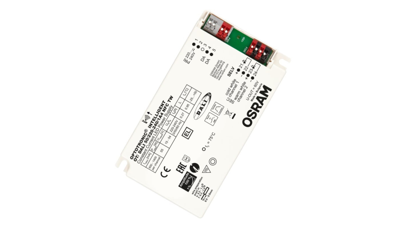 Osram LED Driver, 15-54V Output, 55W Output, 600-1400mA Output, Constant Current Dimmable