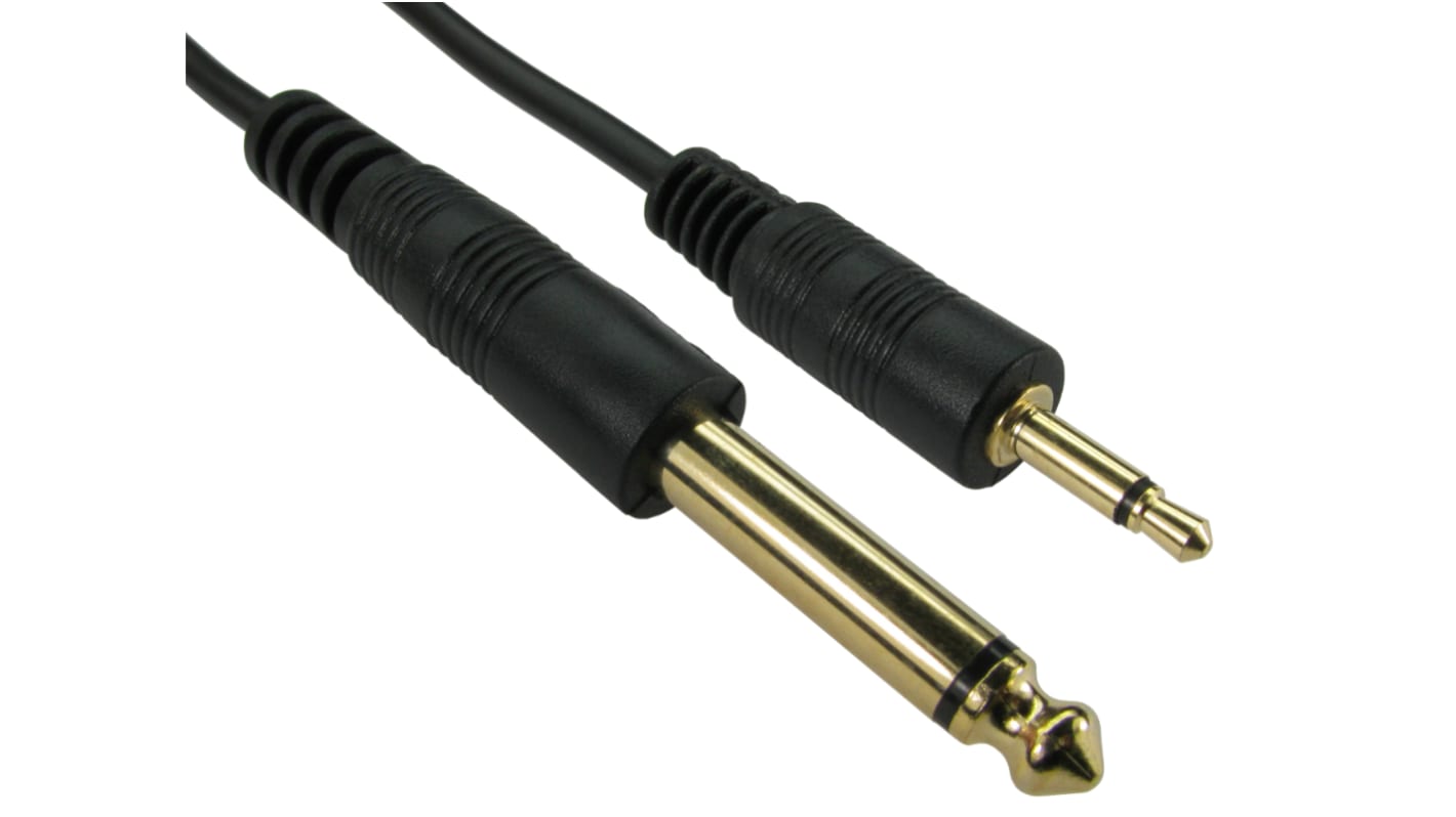 RS PRO Aux Kabel, 6,35-mm-Monobuchse / 3,5 mm Monobuchse Stecker Stecker L. 1m Schwarz