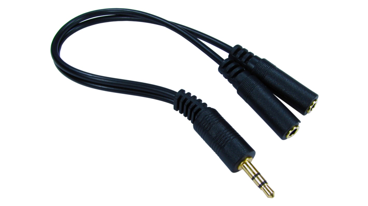 RS PRO Male 3.5mm Stereo Jack to Female 3.5mm Stereo Jack x 2 Aux Cable, 200mm