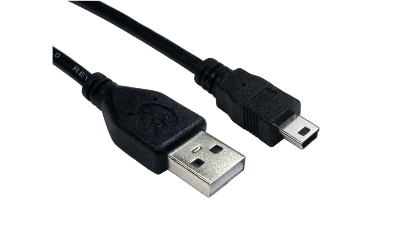 RS PRO USB 2.0 Cable, Male USB A to Male Mini USB B Cable, 150mm RS