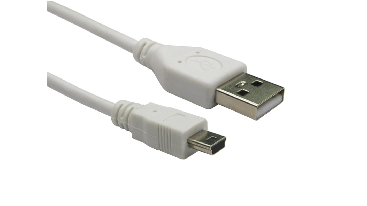Cable USB 2.0 RS PRO, con A. USB A Macho, con B. Mini USB B Macho, long. 0.5m