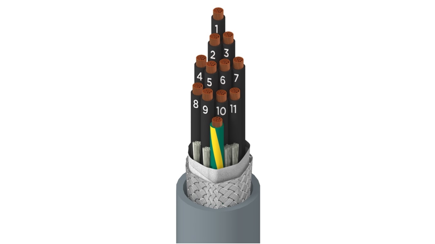 Alpha Wire Xtra-Guard FLEX Performance Cable Steuerleitung, 12-adrig Grau, 30.5m, Kupfergeflecht verzinnt