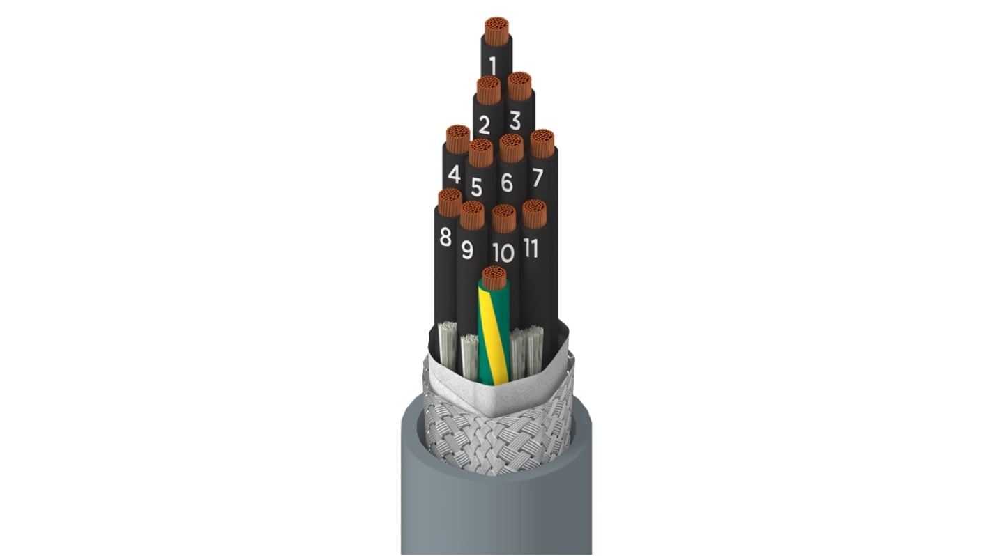 Alpha Wire Xtra-Guard FLEX Performance Cable Steuerleitung, 12-adrig Grau, 305m, Kupfergeflecht verzinnt