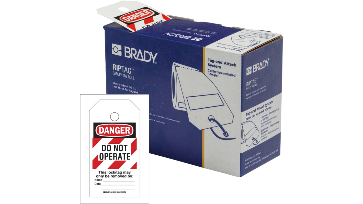 Cartellini di divieto Brady Bianco su rosso Inglese, Contenuto Kit 100 etichette