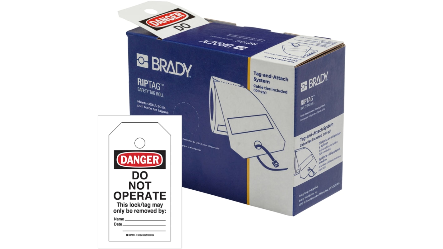 Encart interdiction Brady Blanc sur rouge Anglais, le kit contient 250 étiquettes