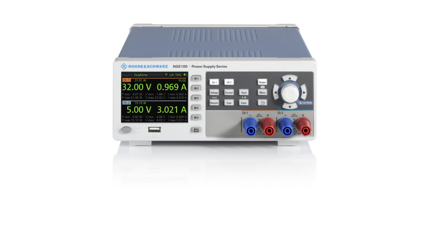 Bundle alimentatore da banco Rohde & Schwarz NGE-COM3b, 3 uscite, 0 → 32V, 3A, 33.6W