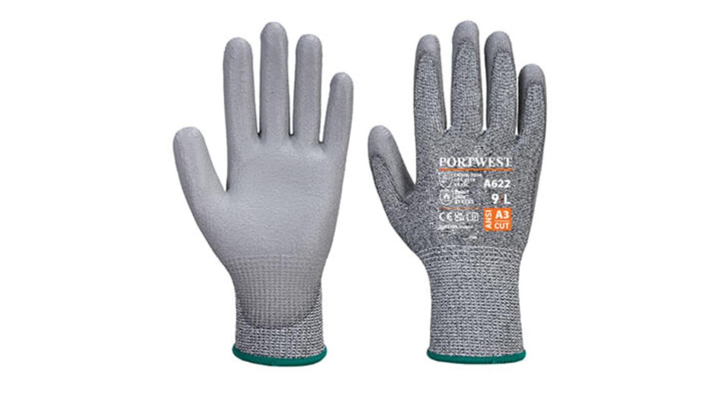 Portwest Grey Polyurethane Cut Resistant Gloves, Size 11, Polyurethane Coating