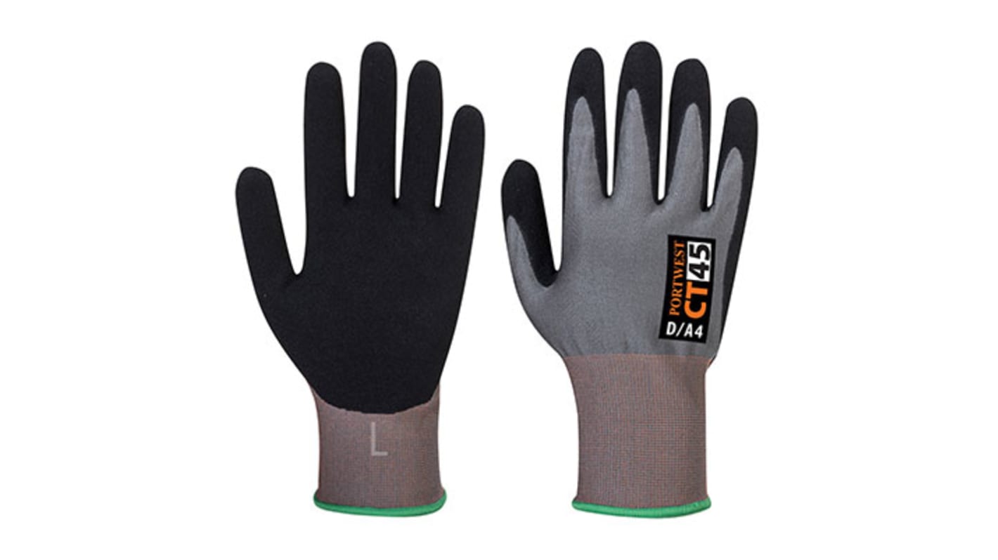 Portwest Grey Stainless Steel Cut Resistant Gloves, Size L, Nitrile Foam Coating