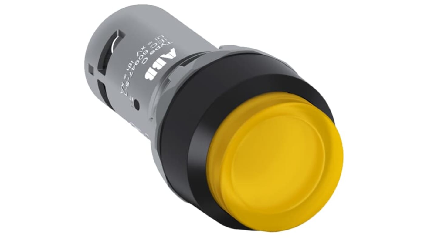 Unidad completa de botón pulsador ABB CP4, color de botón Amarillo, SPST, iluminado