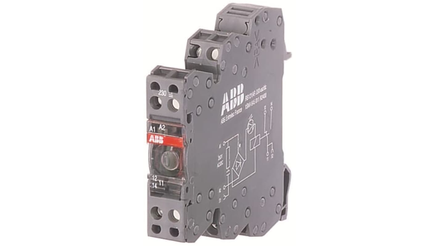 ABB RBR122G Series Interface Relay, DIN Rail Mount, 24V ac/dc Coil, DPDT, 8A Load