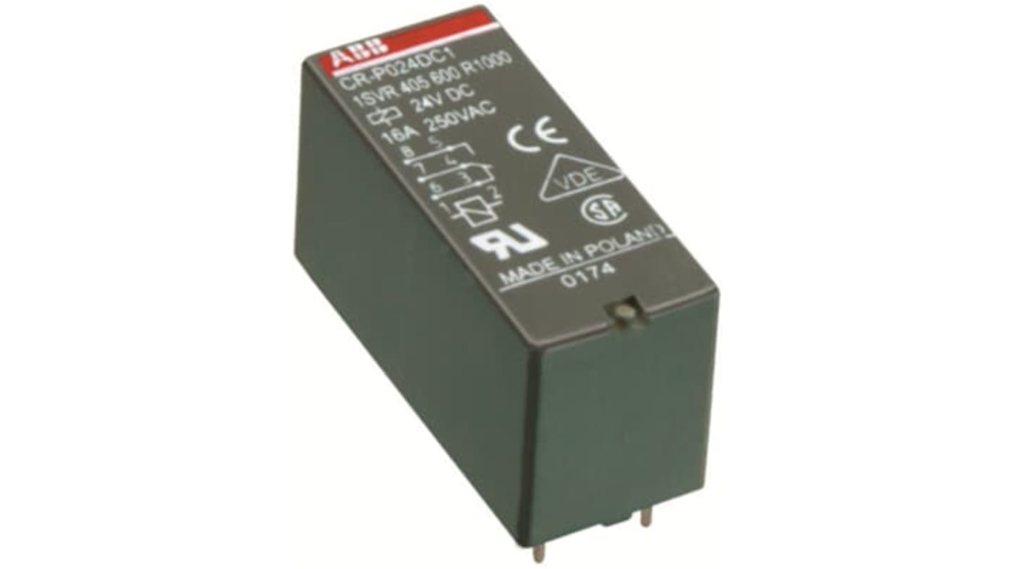 ABB CR Series Interface Relay, DIN Rail Mount, 24V ac Coil, SPDT, 16A Load