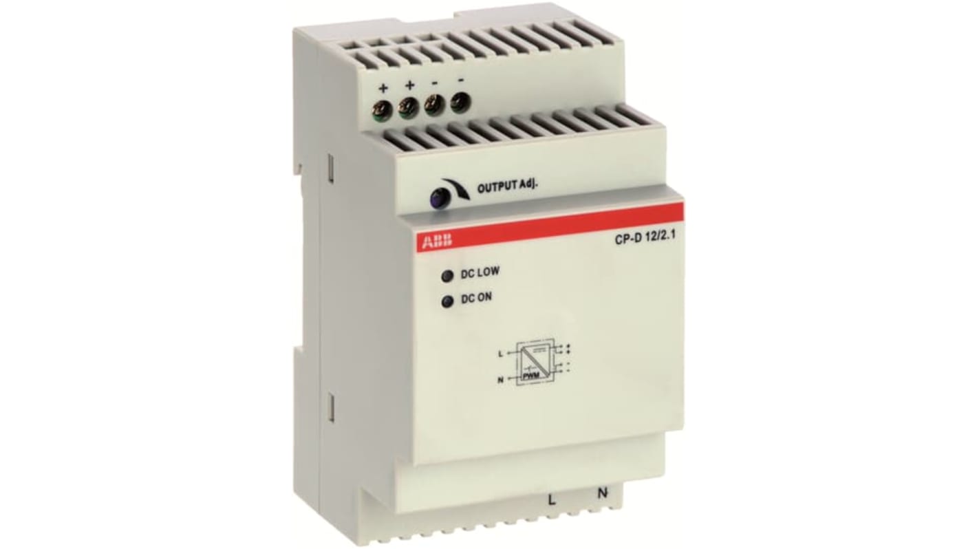 ABB CP Switched Mode DIN Rail Power Supply, 100V ac ac Input, 12V dc dc Output, 2.1A Output