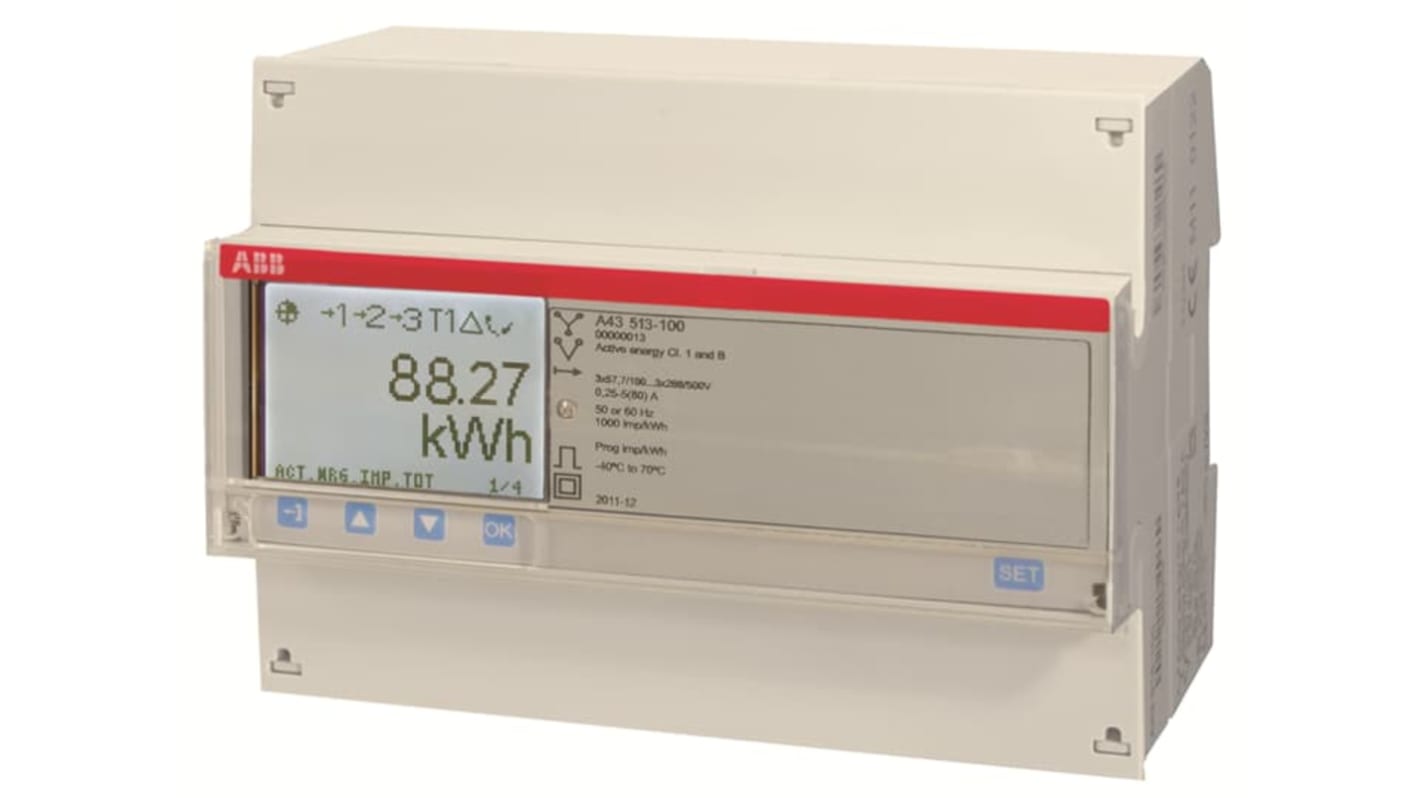 ABB A43 Energiemessgerät LCD , 4-stellig / 3-phasig 4 Ausg. 4 Eing., Impulsausgang