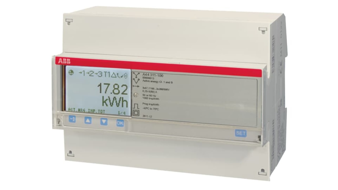 ABB A44 Energiemessgerät LCD , 4-stellig / 3-phasig 2 Ausg. 2 Eing., Impulsausgang