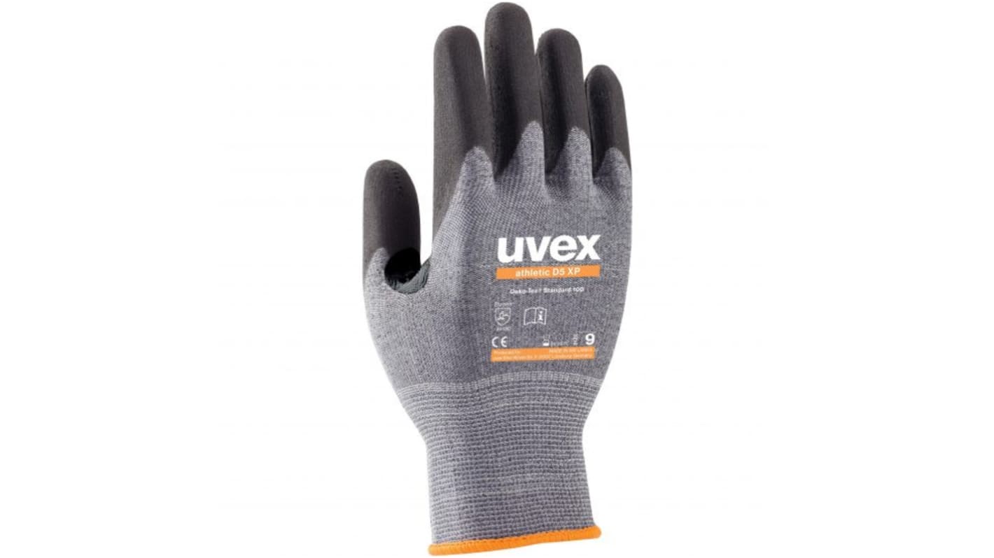 Guantes de Elastano, HPPE, Acero inoxidable, Poliamida Gris Uvex serie Uvex Athletic, talla 6, con recubrimiento de