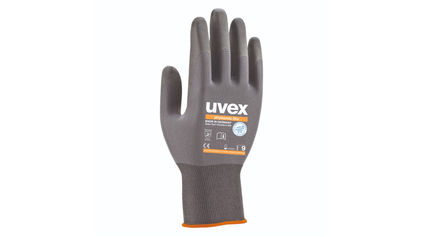 Uvex Grey Elastane, Polyamide General Purpose Gloves, Size 7, Small, Aqua Polymer Coating