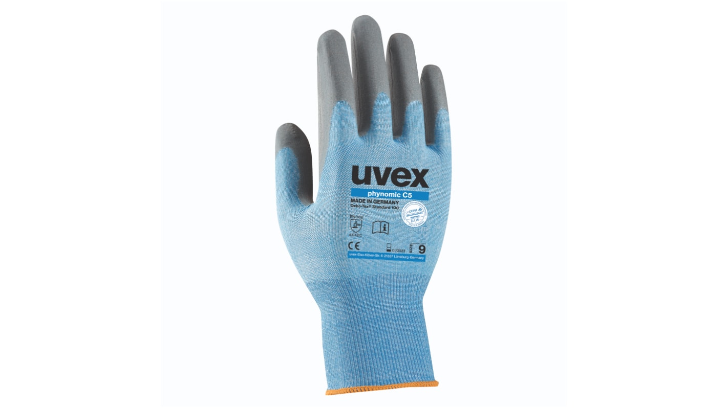 Uvex Blue Cut Resistant Gloves, Size 7, Aqua Polymer Coating