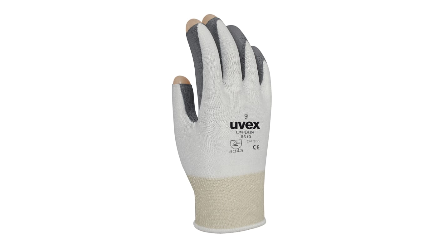 Uvex White HPPE Cut Resistant Gloves, Size 9, Large, Polyurethane Coating