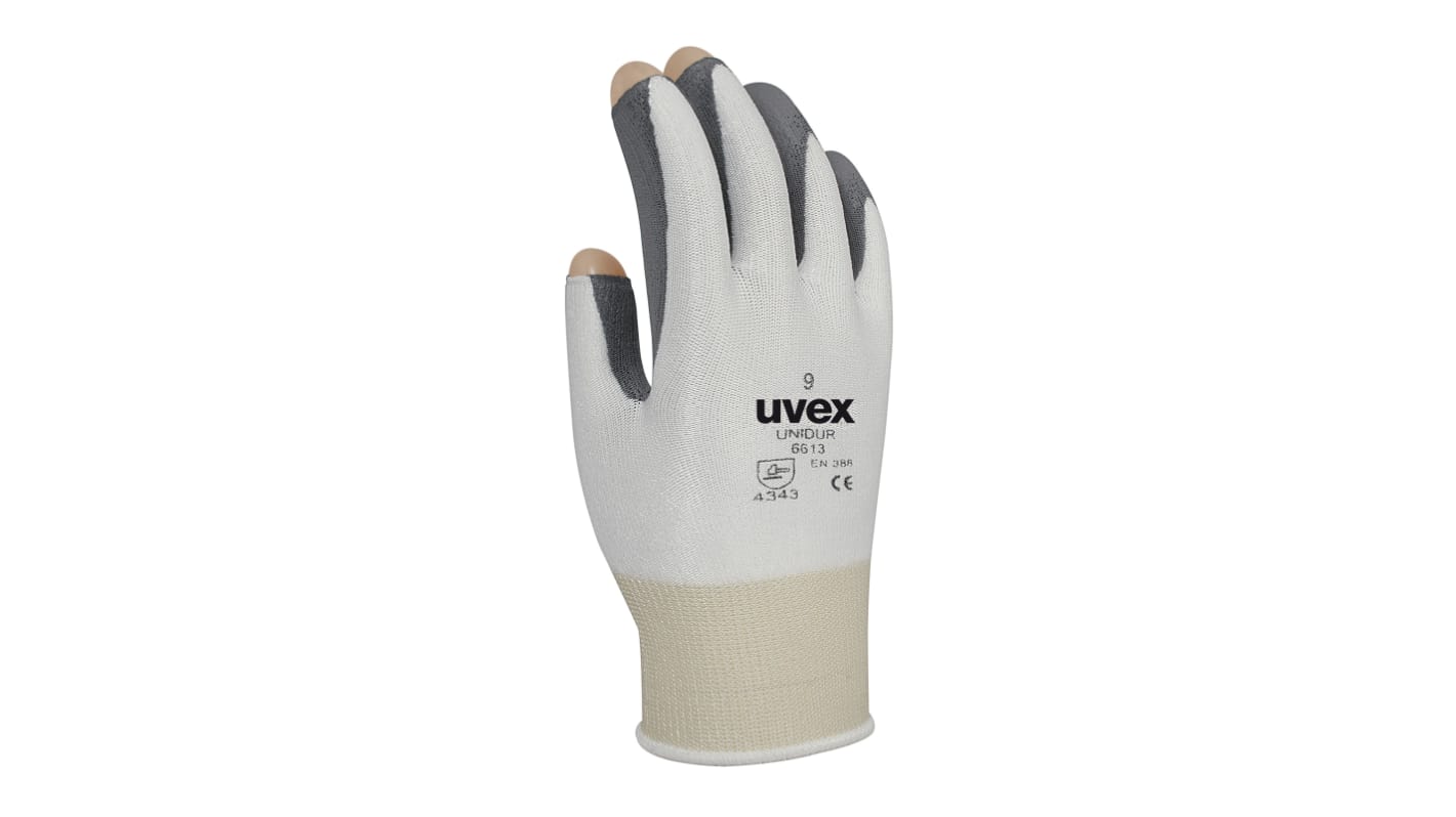 Uvex White HPPE Cut Resistant Gloves, Size 10, XL, Polyurethane Coating