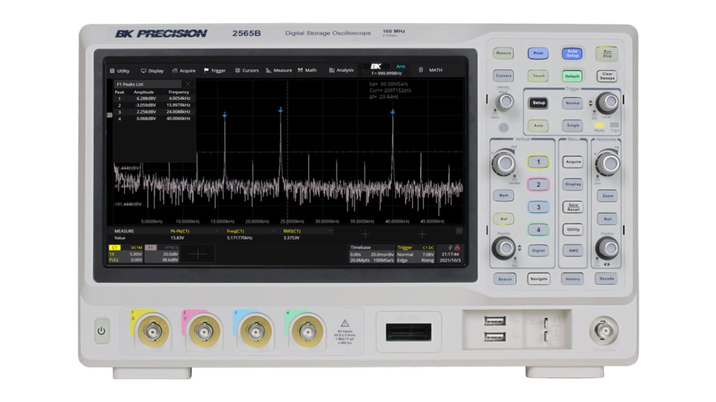 Osciloscopio de banco BK Precision BK2565B, canales:4 A, 100MHZ