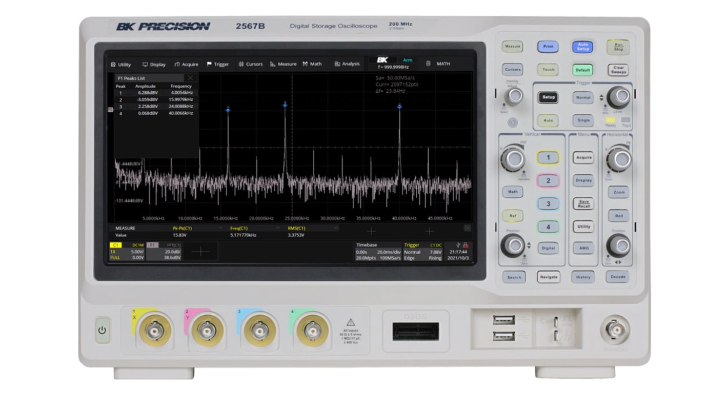 Osciloscopio de banco BK Precision BK2567B, canales:4 A, 200MHZ