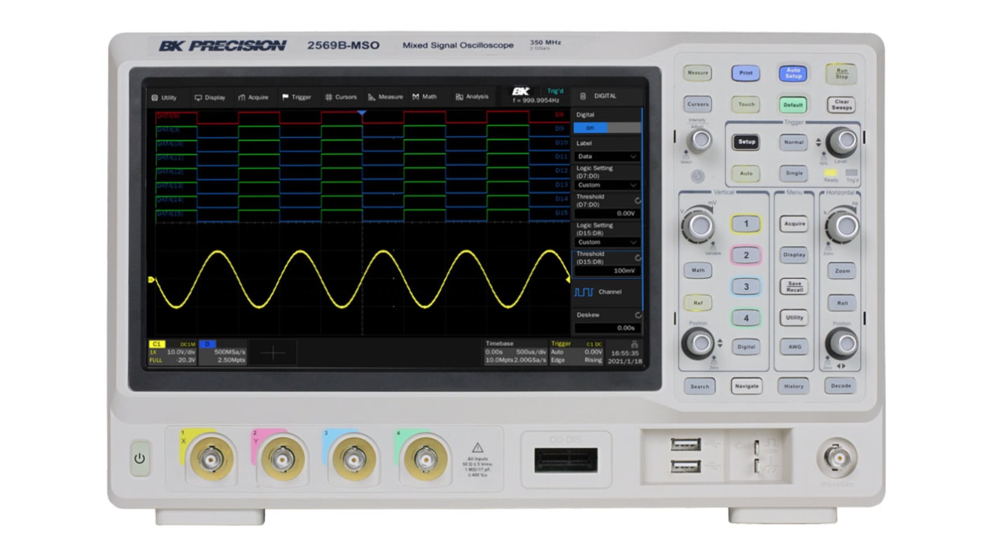 Osciloscopio de banco BK Precision BK2569B-MSO, canales:4 A, 350MHZ