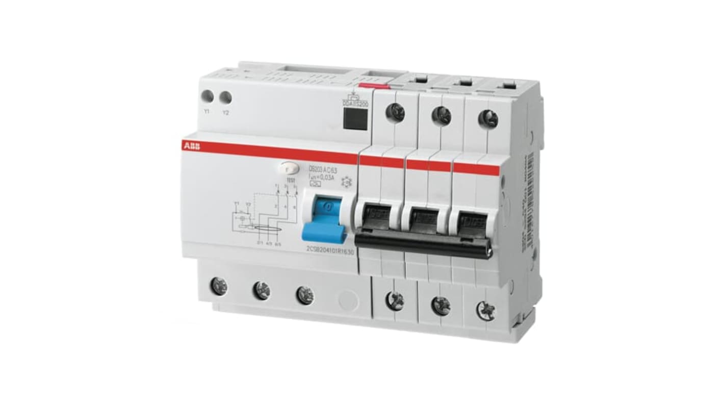 ABB RCBO, 10A Current Rating, 3P Poles, Type C