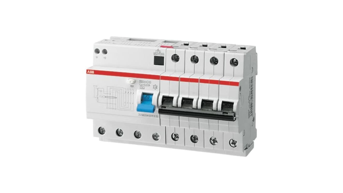 ABB RCBO, 13A Current Rating, 4P Poles, Type C