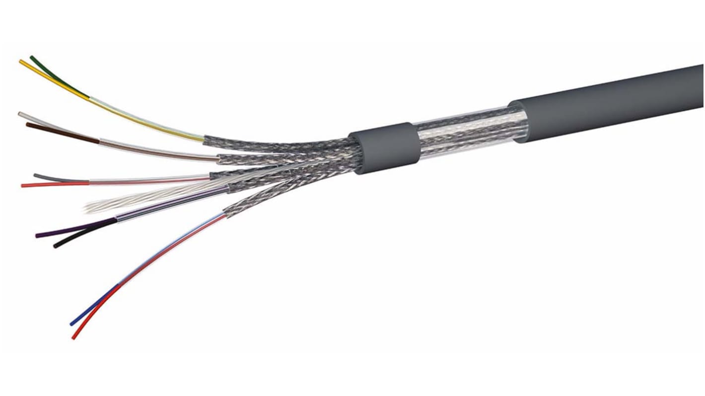 AXINDUS HIFLEX Y BP Control Cable, 6 Cores, 0.34 mm², LIYCY-BP, Screened, 100m, Grey PVC Sheath, 22AWG