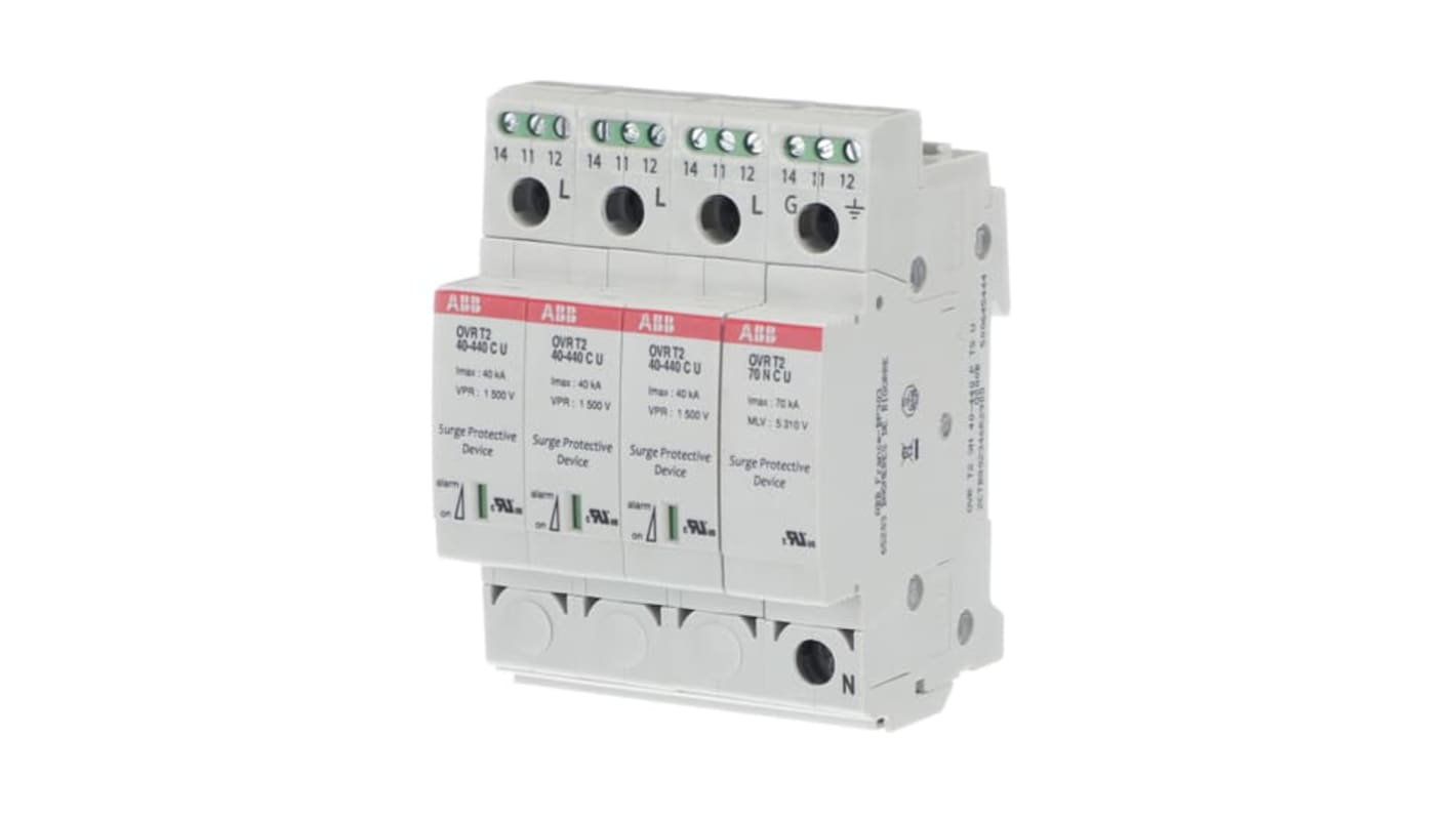 ABB 4 Phase Industrial Surge Protector, 100kA, 1.5kV, DIN Rail Mount