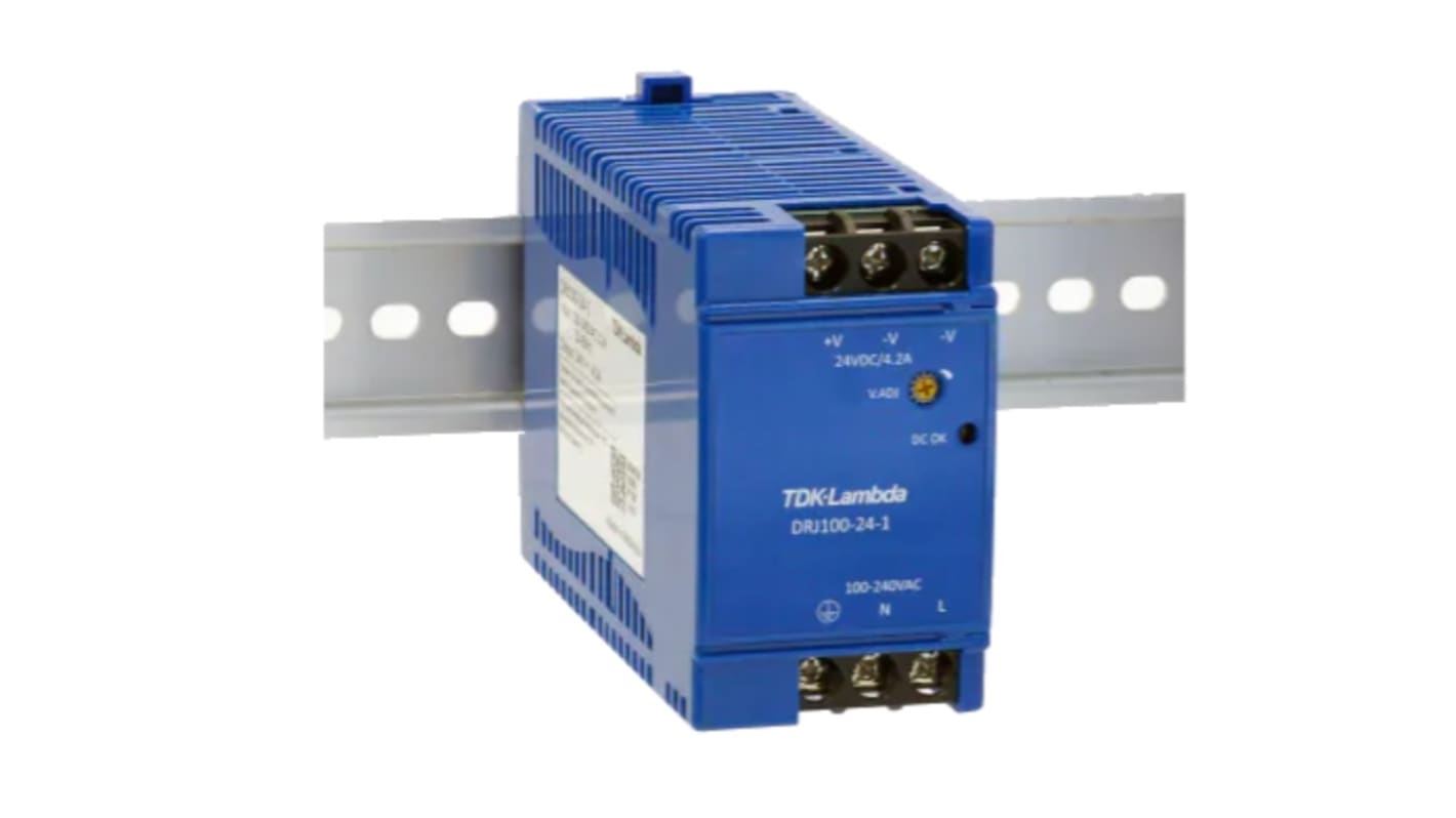 TDKラムダ DINレール取付け用スイッチング電源, DRJ100-24-1, 出力：4.2A, 定格：100.8W 入力電圧：ac, dc 出力電圧：dc 24V dc/