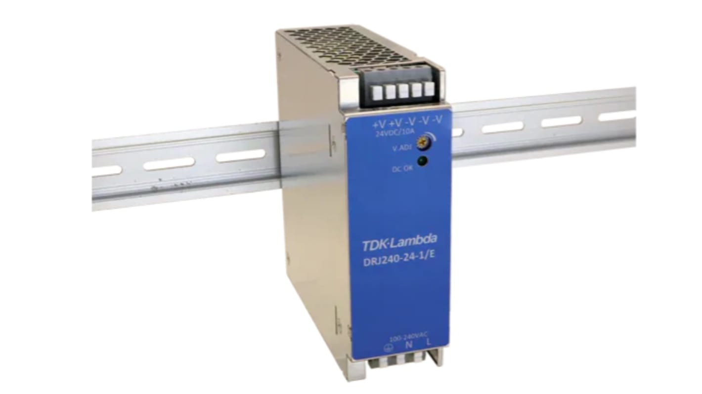 TDK-Lambda DRJ DIN Rail Power Supply, 85 → 264 V ac / 120 → 370V dc ac, dc Input, 24V dc dc Output, 10A