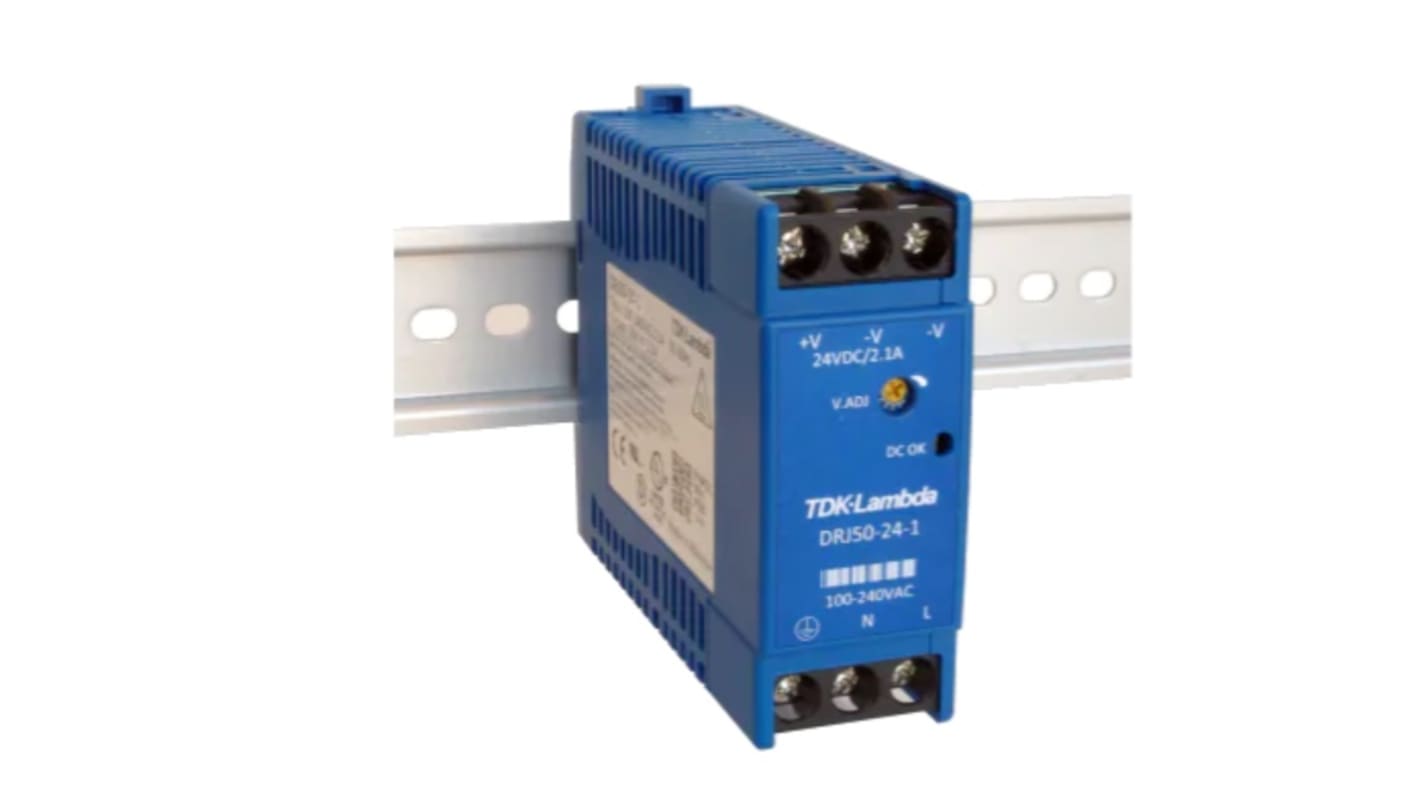 TDK-Lambda DRJ DIN Rail Power Supply, 85 → 264 V ac / 120 → 370V dc ac, dc Input, 12V dc dc Output, 3.4A