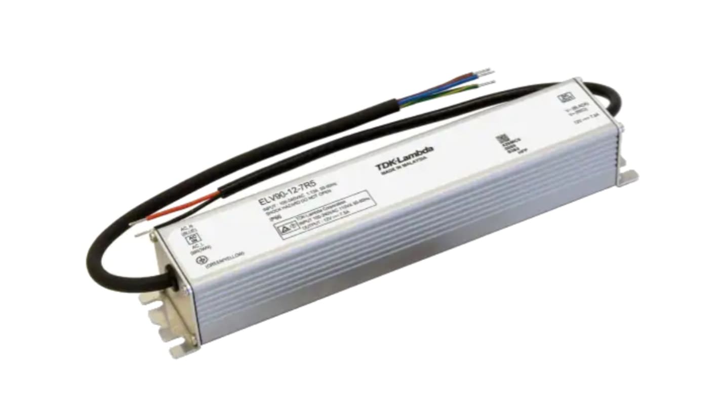 TDK-Lambda AC-DC Power Supply, ELV90-24-3R8, 24V dc, 3.8A, 91.2W, 1 Output, 90 → 305V ac Input Voltage