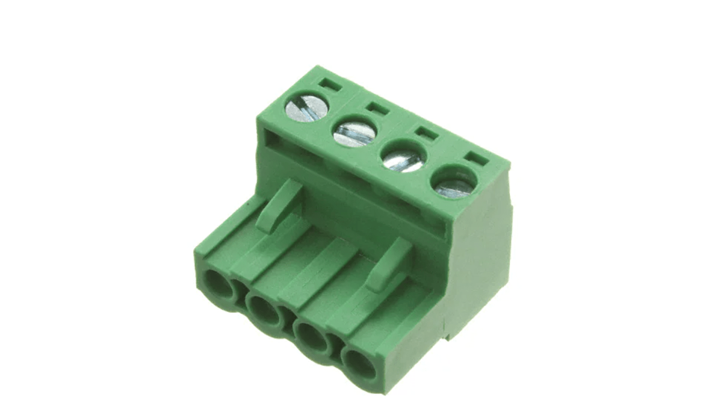 RS PRO 5mm Pitch 4 Way Pluggable Terminal Block, Plug, Free Hanging (In Line)