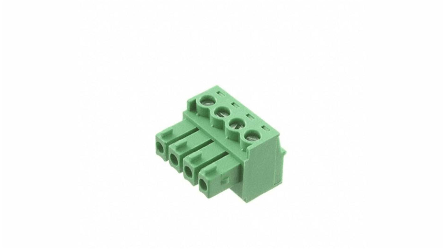 Bloque de terminal PCB Hembra RS PRO de 4 vías, paso 3.81mm, montaje Montaje aéreo (en línea)