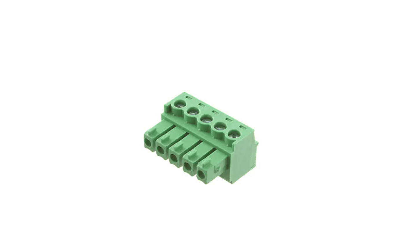 Bloque de terminal PCB Hembra RS PRO de 5 vías, paso 3.81mm, montaje Montaje aéreo (en línea)