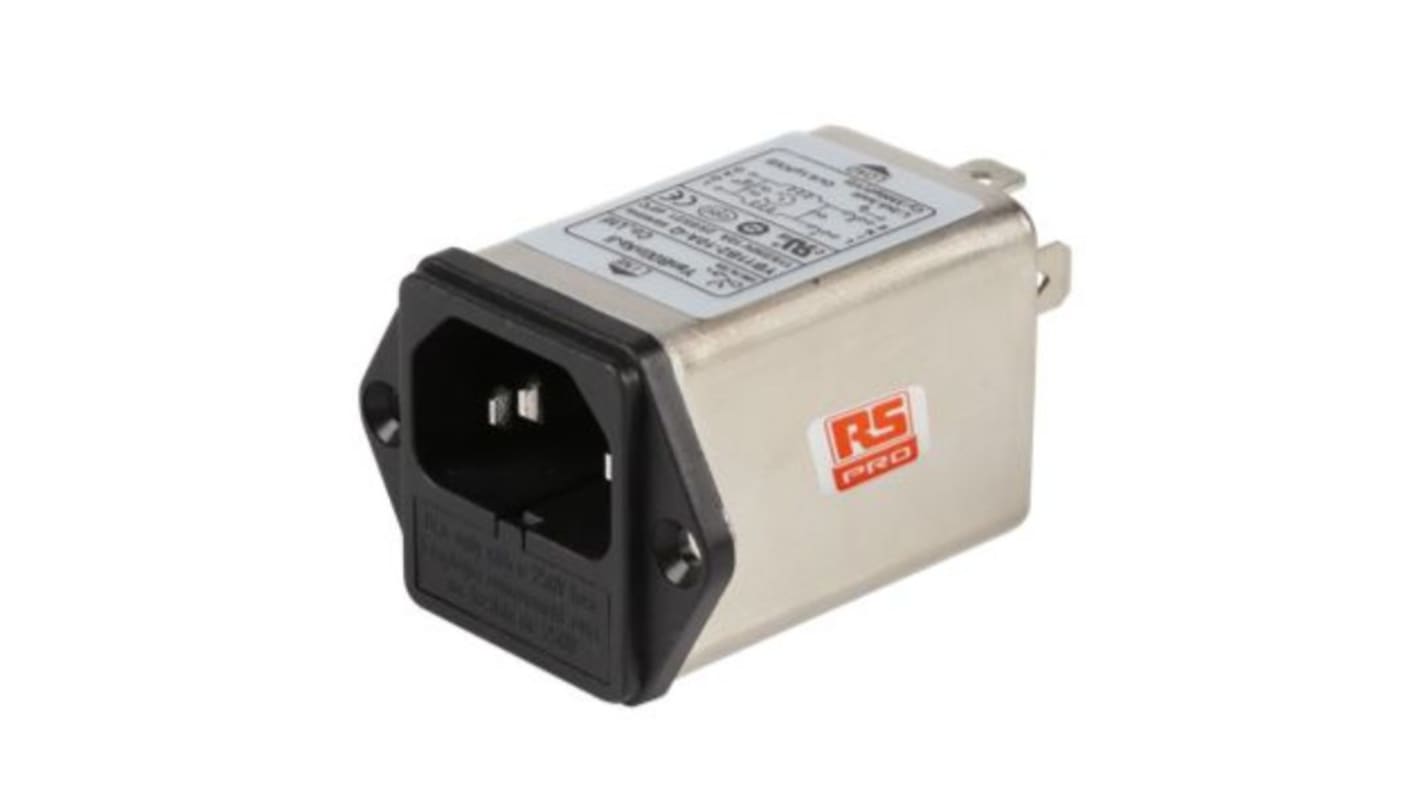 RS PRO 10A 115/250VAC 50/60Hz, Socket Mount Power Line Filter, Fast-On Single phase Phase