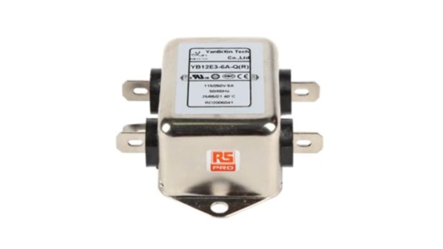 RS PRO Netzfilter, 115/250 V ac, 6A, Gehäusemontage, Flachstecker, 1-phasig 0,5/1,0 mA / 50/60Hz Single Stage Zustände