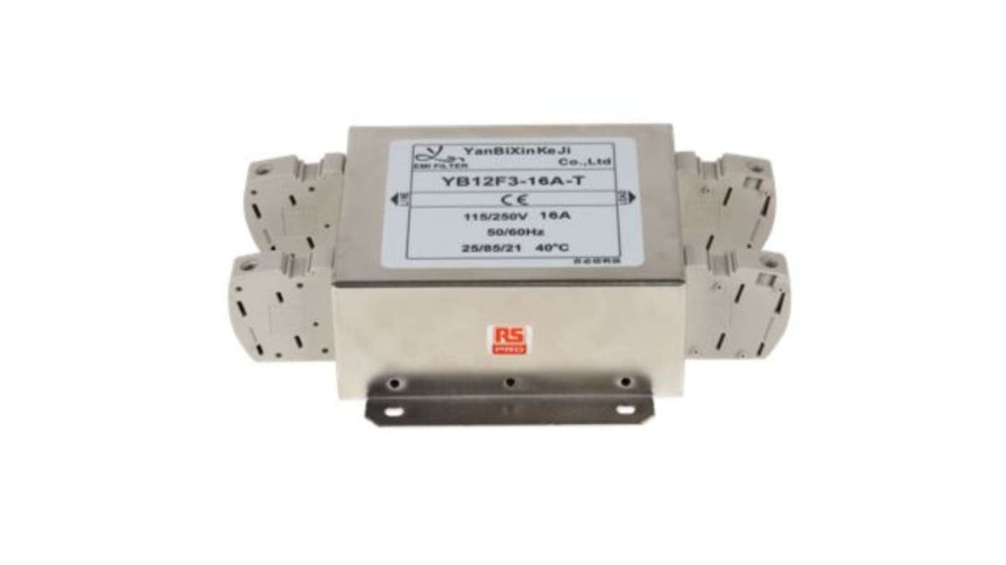 RS PRO 16A 115/250 V ac 50/60Hz, Chassis Mount Power Line Filter, Terminal Block, Single Phase