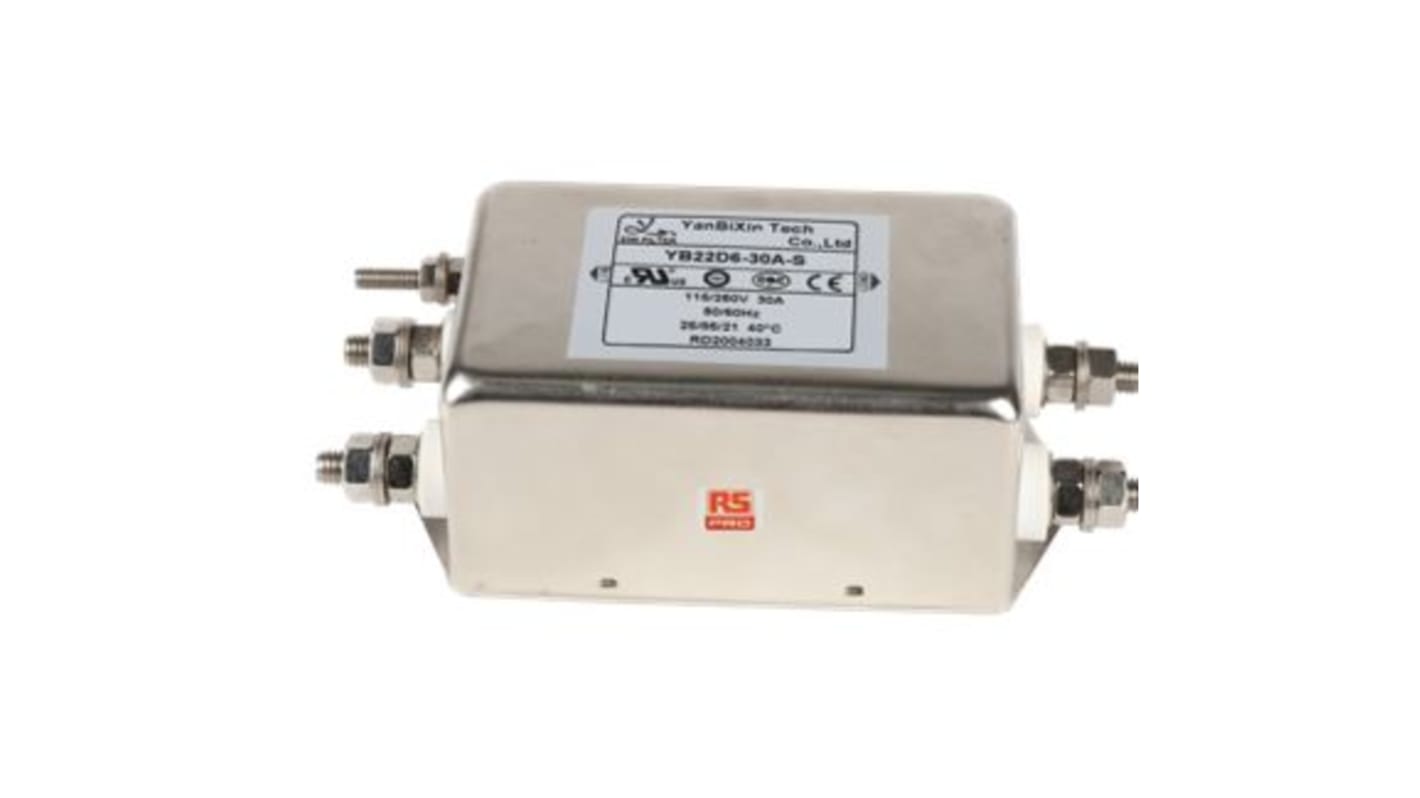 RS PRO 3A @ 40°C 115/250 V ac 50/60Hz, Chassis Mount Power Line Filter, Fast-On, Single Phase