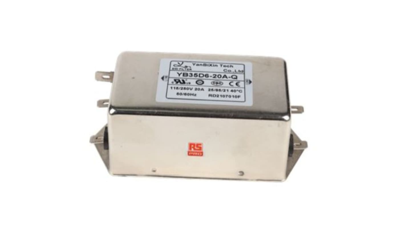 RS PRO 20A 250 V ac, Chassis Mount Power Line Filter 2 Phase