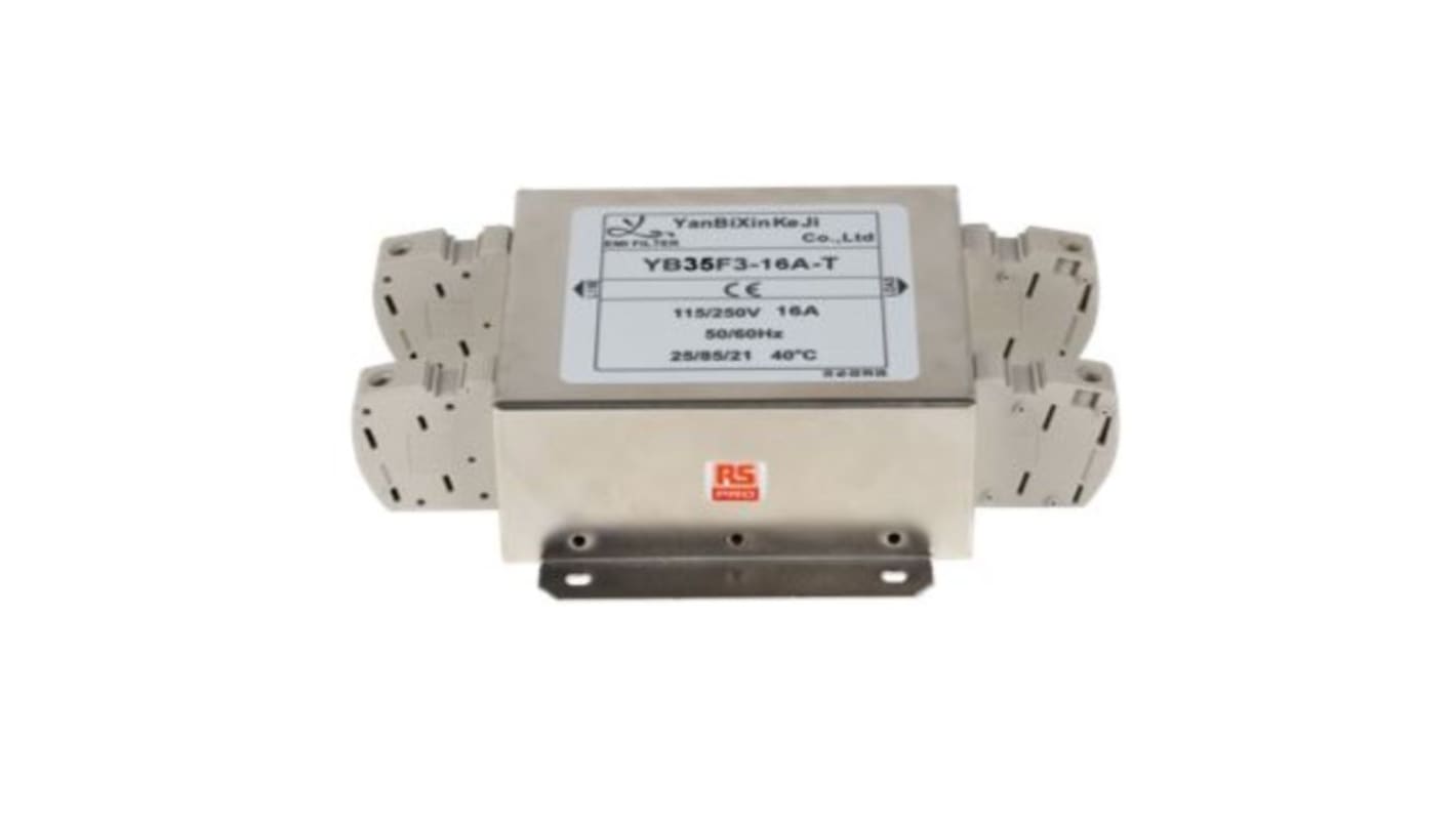 RS PRO 16A 115/250 V ac 50/60Hz, Chassis Mount Power Line Filter, Terminal Block, Single Phase