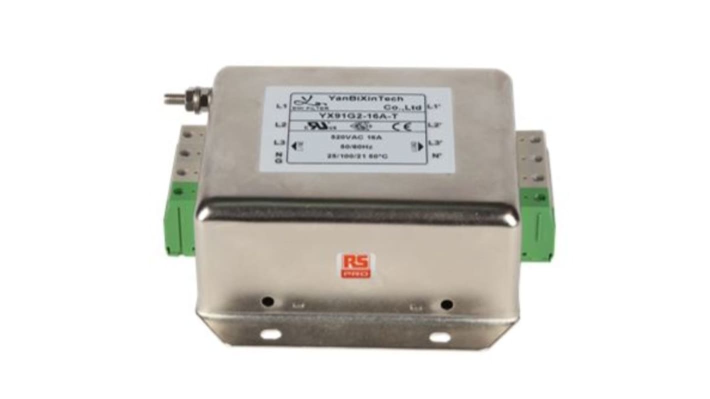 RS PRO 16A 300/520 V ac 50/60Hz, Chassis Mount Power Line Filter, Terminal Block 3 Phase