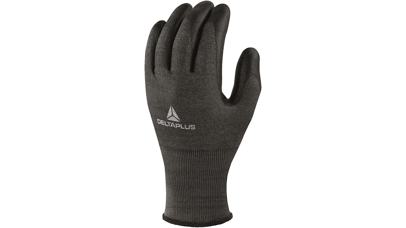 Guantes de trabajo de Poliuretano Negro Delta Plus serie VENICUTD, talla 7, con recubrimiento de Poliuretano