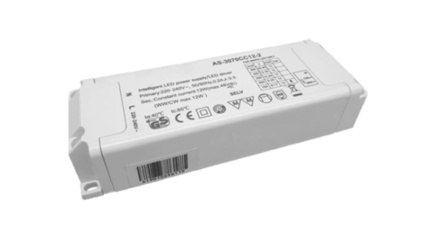 Driver LED corriente constante RS PRO, IN: 220 → 240 V., OUT: 25 → 40V, 300mA, 12W, regulable