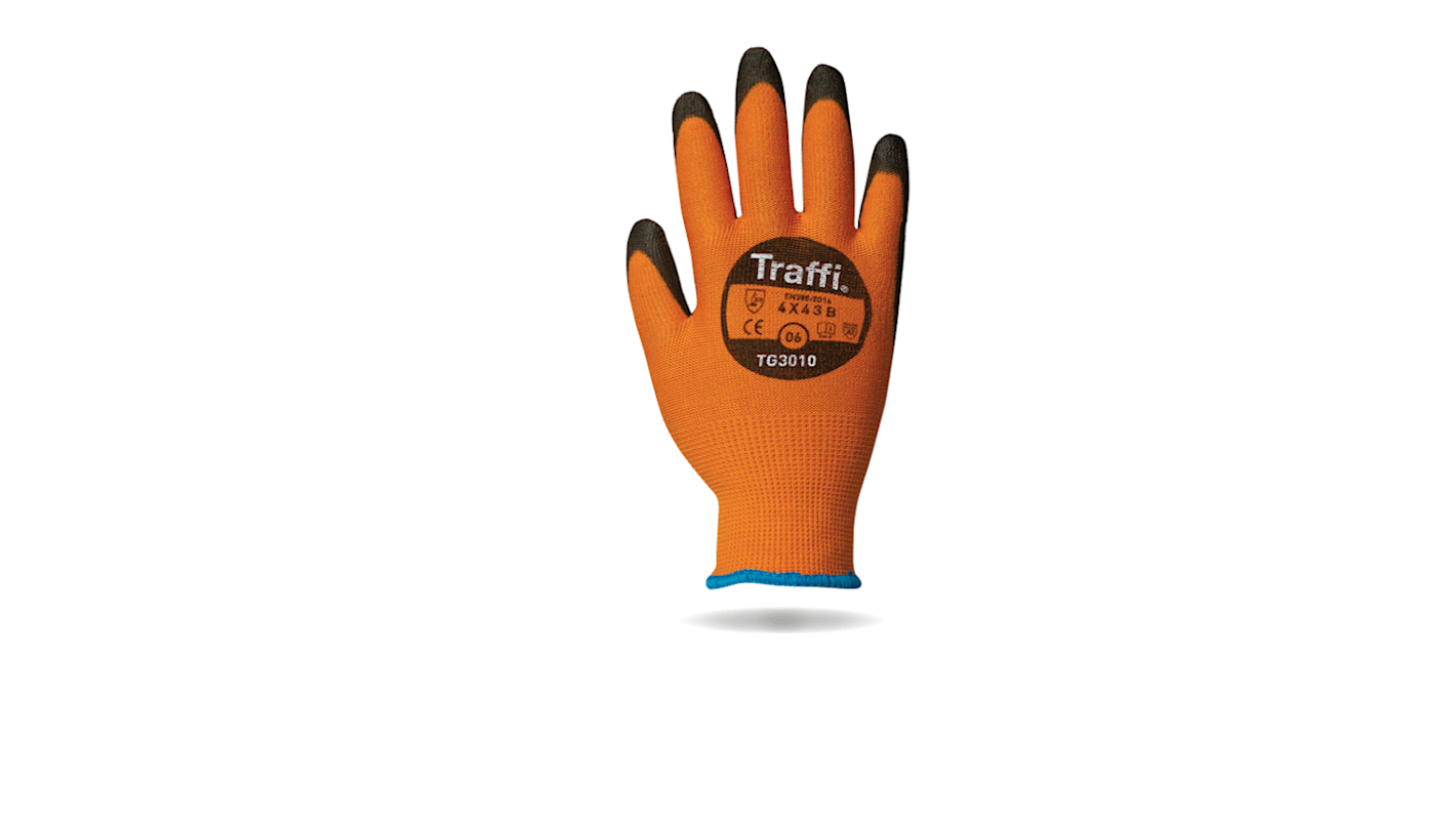 Guantes de uso general de Elastano, HPPE, poliamida Negro, Naranja Traffi, talla 10, XL, con recubrimiento de