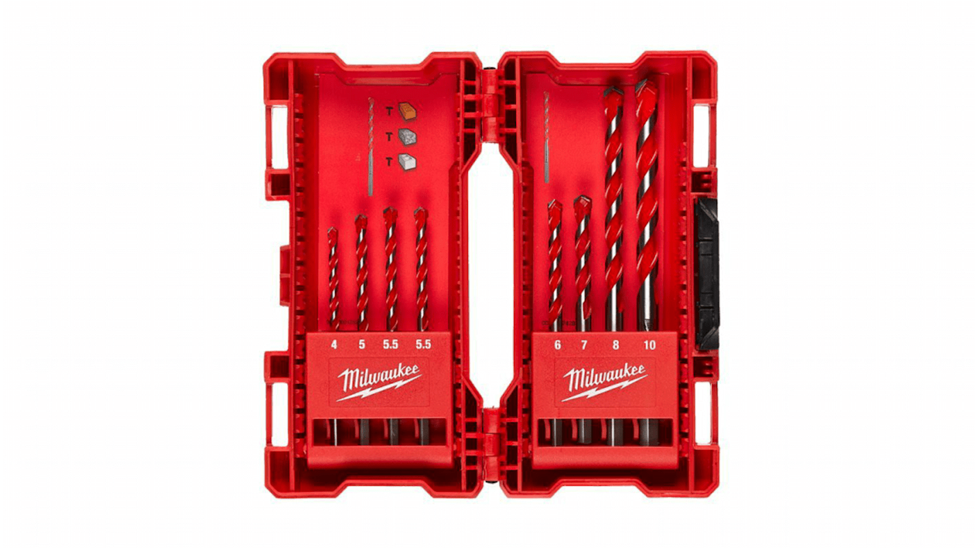 Coffret de forets Milwaukee Pointes au carbure de tungstène 4mm à 10mm, 8 pièces