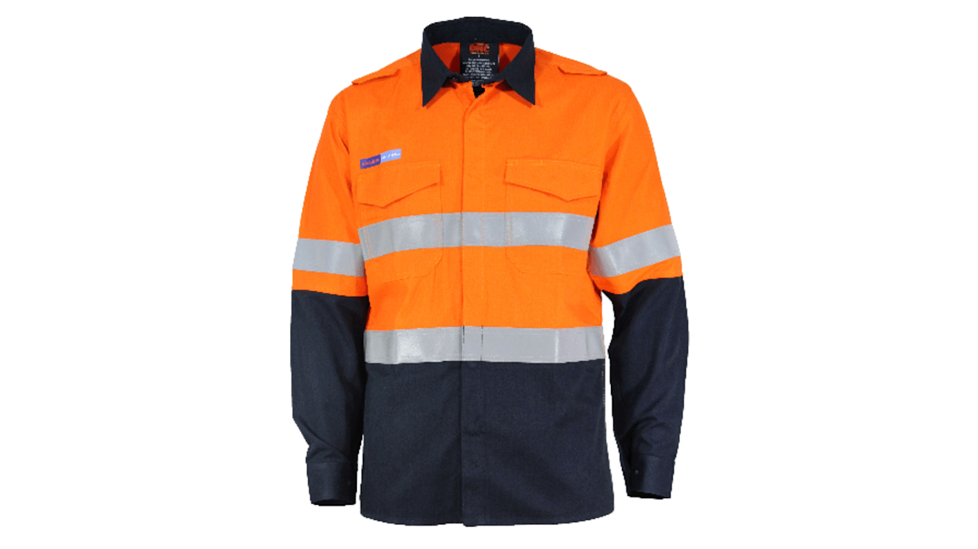 DNC 3445 Orange/Navy Cotton, Modacrylic Work Shirt, UK XS