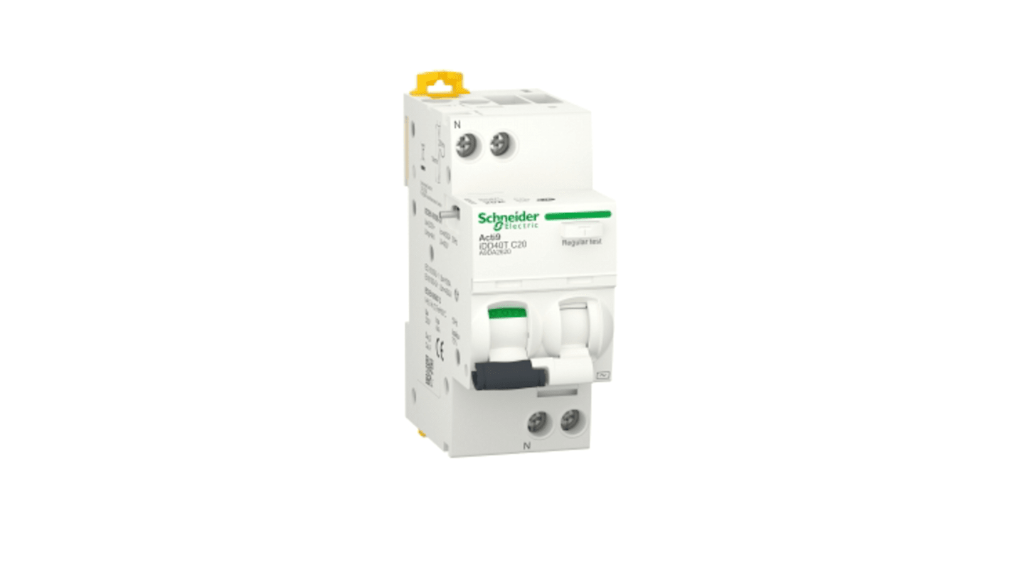 Disjoncteur différentiel magnéto-thermique Schneider Electric 20A 1P+N, sensibilité 30mA Type C, Acti9 iDD40T